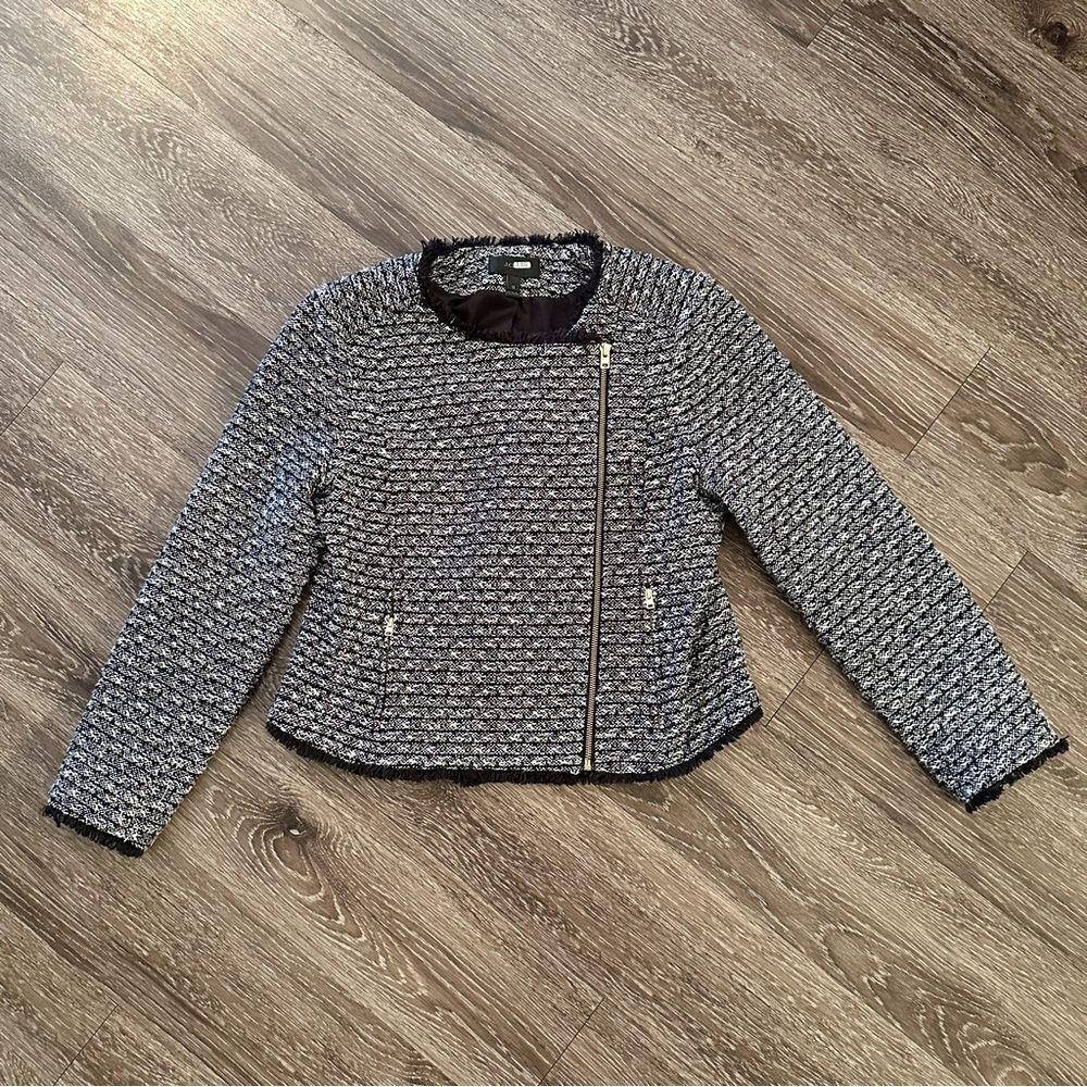 J crew tweed asymmetric zip jacket